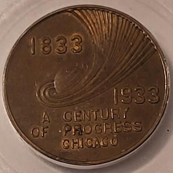 1933 Century of Progress Expo Johnson Winged 70 Gas Token AU58 ICG - Picture 3 of 4